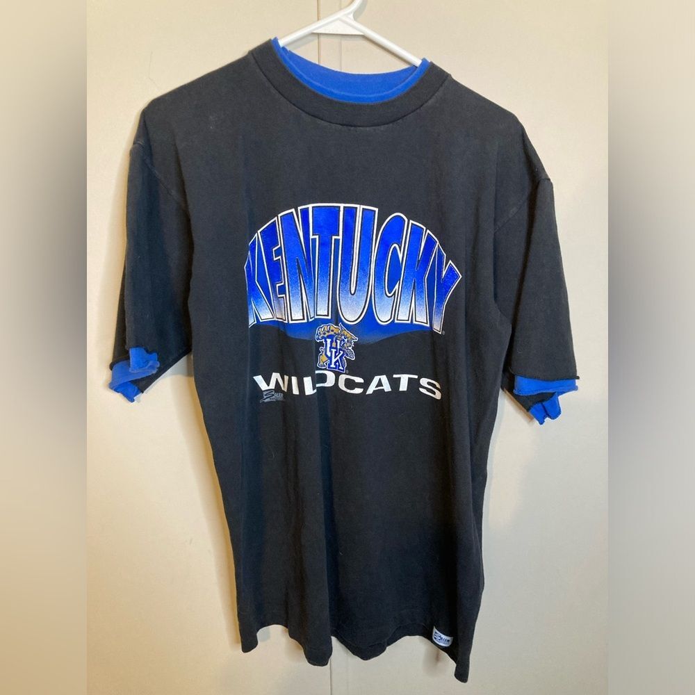 Vintage 90s Kentucky Wildcats T Shirt Black  Double Sleeve Tee Unisex Size L